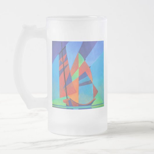 Abstracte art junk boat tegen Deep Blue Sky Matglas Bierpul (Links)