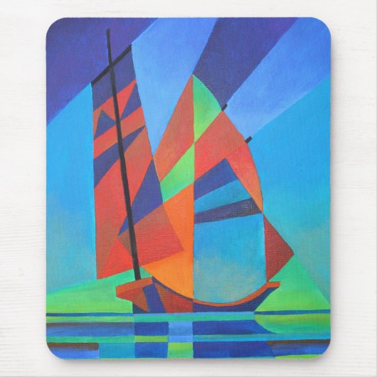 Abstracte art junk boat tegen Deep Blue Sky Muismat (Voorkant)
