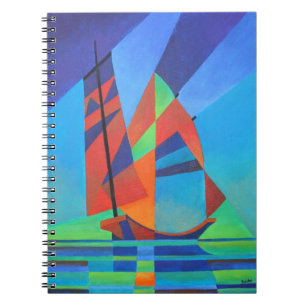 Abstracte art junk boat tegen Deep Blue Sky Notitieboek