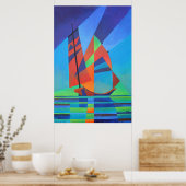 Abstracte art junk boat tegen Deep Blue Sky Poster (Keuken)