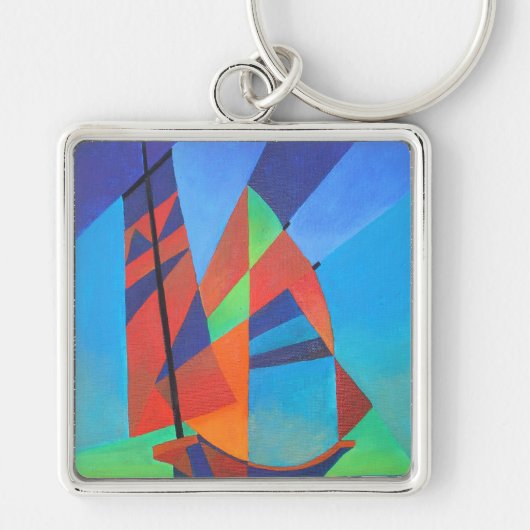 Abstracte art junk boat tegen Deep Blue Sky Sleutelhanger (Voorkant)