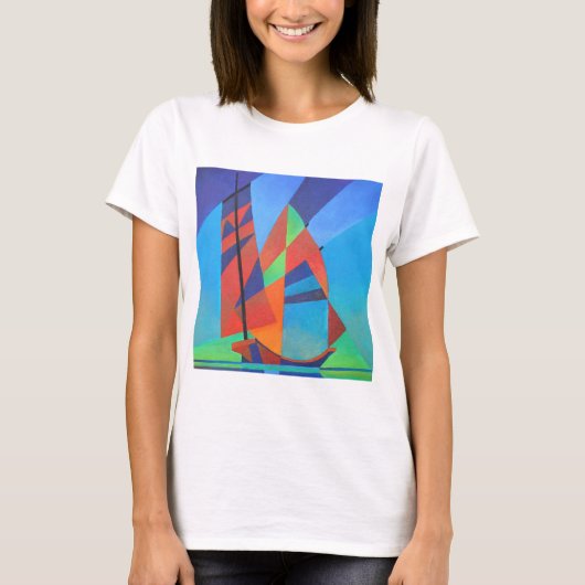 Abstracte art junk boat tegen Deep Blue Sky T-shirt (Voorkant)