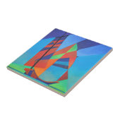 Abstracte art junk boat tegen Deep Blue Sky Tegeltje (Zijkant)