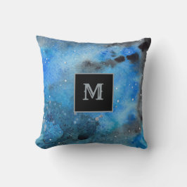 Abstracte Art Monogram Blue Black Waterverf Kussen