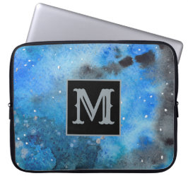 Abstracte Art Monogram Blue Black Waterverf-laptop Laptop Sleeve