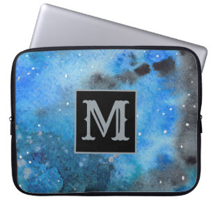 Abstracte Art Monogram Blue Black Waterverf-laptop Laptop Sleeve