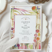 Abstracte Art Nouveau Floral Waterverf bruiloft Kaart