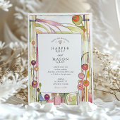 Abstracte Art Nouveau Floral Waterverf bruiloft Kaart