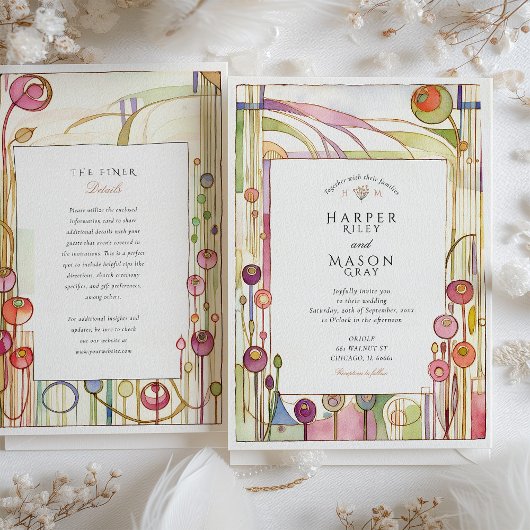 Abstracte Art Nouveau Floral Waterverf bruiloft Kaart