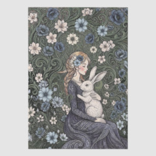 Abstracte Art Nouveau stijl meisje bloemen konijn Tissuepapier