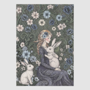 Abstracte Art Nouveau stijl meisje bloemen konijne Tissuepapier