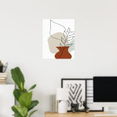 Abstracte Art One Line Vase & Foliage Art-afdrukke Poster (Thuiskantoor)