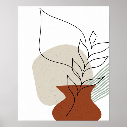 Abstracte Art One Line Vase & Foliage Art-afdrukke Poster (Voorkant)
