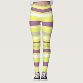 Abstracte Art Paarse Grijs Gele Witte Strepen Leggings