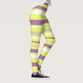 Abstracte Art Paarse Grijs Gele Witte Strepen Leggings