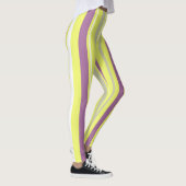 Abstracte Art Paarse Grijs Gele Witte Strepen Leggings (Rechts)