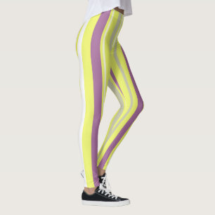 Abstracte Art Paarse Grijs Gele Witte Strepen Leggings