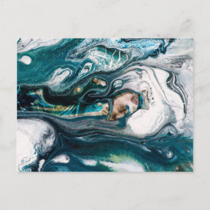 ABSTRACTE ART PRINT BLAUWGROEN WITTE KOPER BRIEFKAART