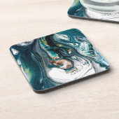 ABSTRACTE ART PRINT BLAUWGROEN WITTE KOPER ONDERZETTER (Linkerzijde)