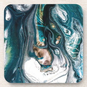 ABSTRACTE ART PRINT BLAUWGROEN WITTE KOPER ONDERZETTER