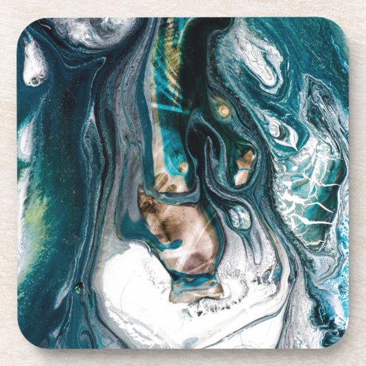 ABSTRACTE ART PRINT BLAUWGROEN WITTE KOPER ONDERZETTER (Voorkant)