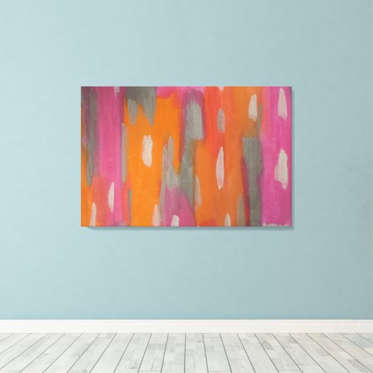 Abstracte Art Print in roze, Sinaasappel en grijs (Insitu (Houten vloer))