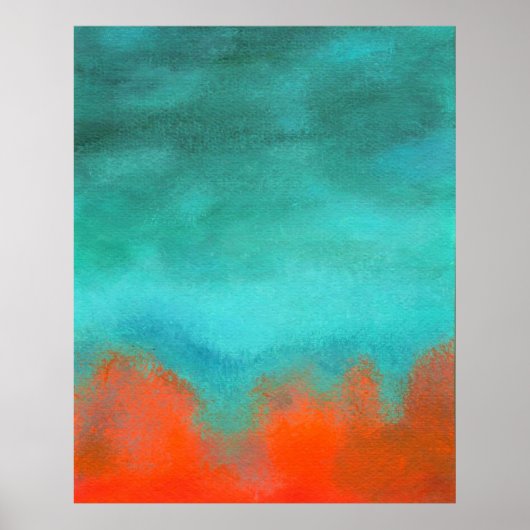 Abstracte Art Sky Fire Lava Red Oranje Turquoise Poster (Voorkant)