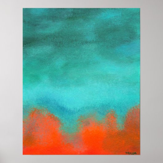 Abstracte Art Sky Fire Lava Red Oranje Turquoise Poster (Voorkant)