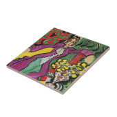 Abstracte Art Tegels, Nancy met Flowers Tegeltje (Zijkant)