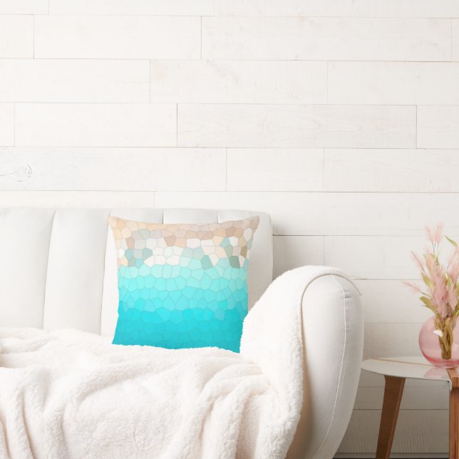 Abstracte Art Turquoise Beige Coral Pink Kussen (Bank)