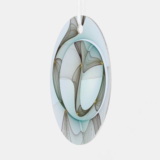 Abstracte Art Turquoise Brown Gold Elegance Oval Metalen Ornament (Voorkant links)