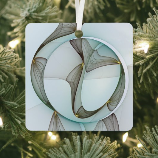 Abstracte Art Turquoise Brown Gold Elegance Square Metalen Ornament (Insitu)