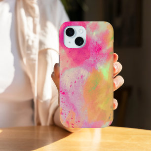 Abstracte Art Waterverf in Roze Geel Paarse iPhone 15 Case