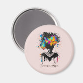 Abstracte artiest Afro Woman | Zwart-wit Magneet (Voorkant / Achterkant)