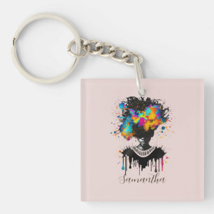Abstracte artiest Afro Woman   Zwart-wit Sleutelhanger