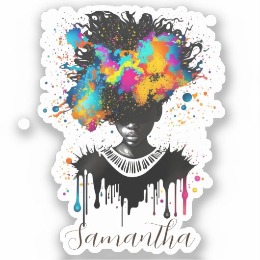 Abstracte artiest Afro Woman | Zwart-wit Sticker (Voorkant)