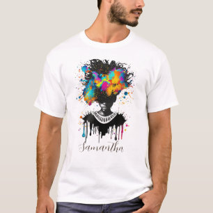 Abstracte artiest Afro Woman   Zwart-wit T-shirt