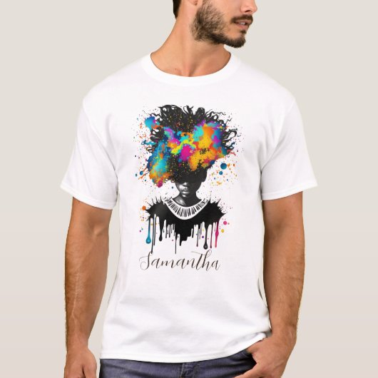 Abstracte artiest Afro Woman | Zwart-wit T-shirt (Voorkant)