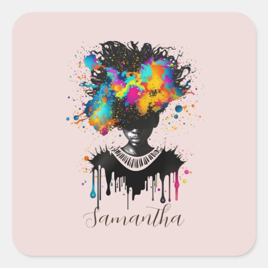 Abstracte artiest Afro Woman | Zwart-wit Vierkante Sticker (Voorkant)