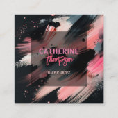 Abstracte Artistic Pink Black Paint Brush Strokes Vierkante Visitekaartje (Voorkant)