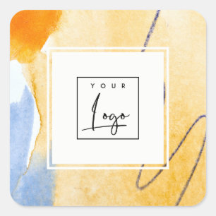 Abstracte Artistieke Geel Blauw Waterverf Art Logo Vierkante Sticker