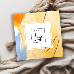 Abstracte Artistieke Geel Blauw Waterverf Art Logo Vierkante Visitekaartje