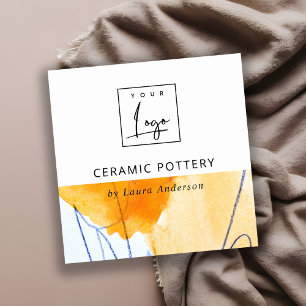 Abstracte Artistieke Geel Blauw Waterverf Art Logo Vierkante Visitekaartje