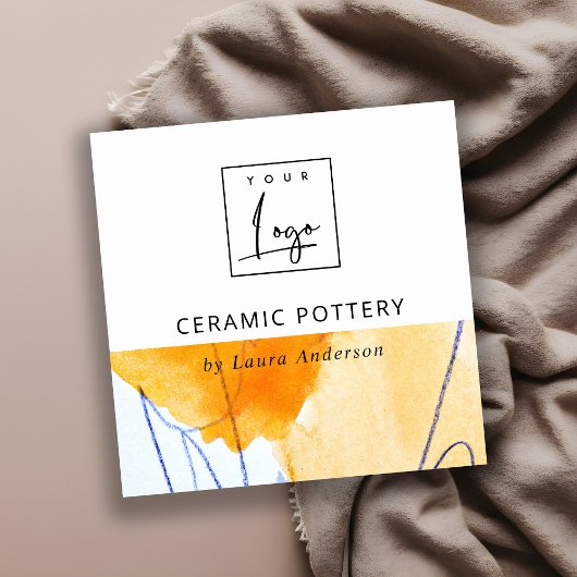 Abstracte Artistieke Geel Blauw Waterverf Art Logo Vierkante Visitekaartje