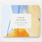 Abstracte Artistieke Geel Blauw Waterverf Kunst Muismat (Voorkant)