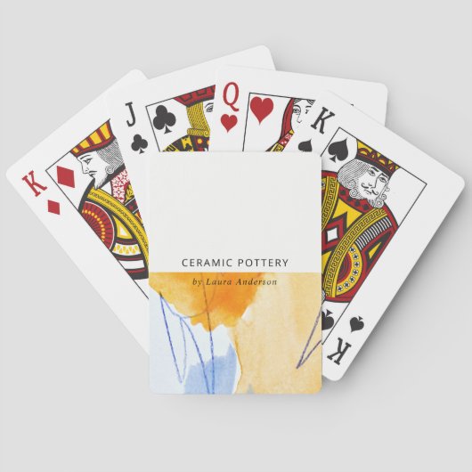 Abstracte Artistieke Geel Blauw Waterverf Kunst Pokerkaarten (Achterkant)