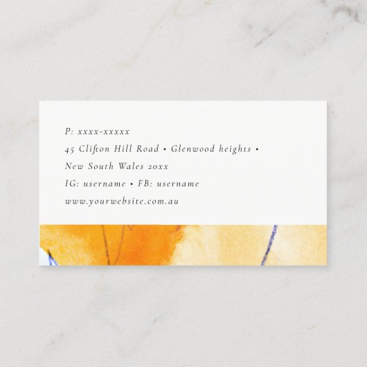 Abstracte Artistieke Geel Blauw Waterverf Kunst Visitekaartje (Achterkant)