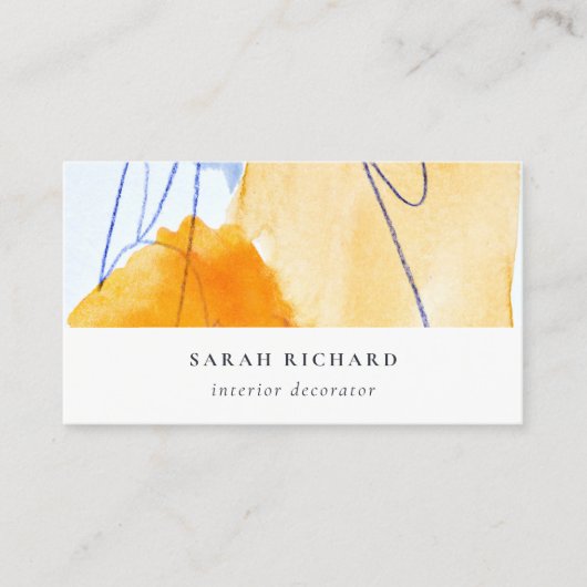 Abstracte Artistieke Geel Blauw Waterverf Kunst Visitekaartje (Voorkant)