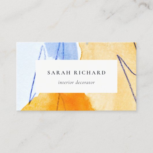 Abstracte Artistieke Geel Blauw Waterverf Kunst Visitekaartje (Voorkant)