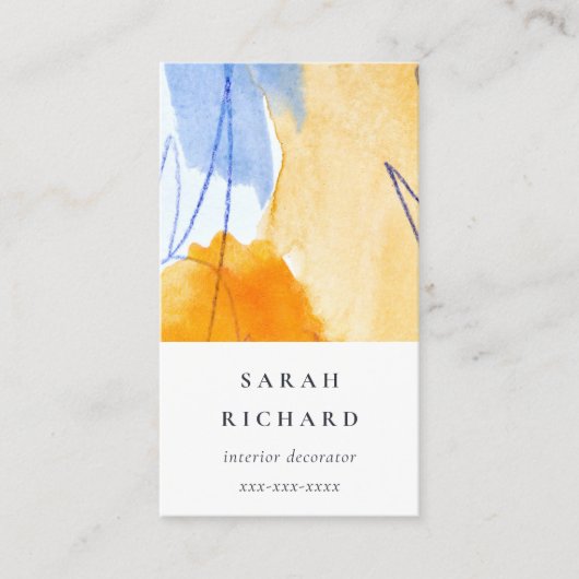 Abstracte Artistieke Geel Blauw Waterverf Kunst Visitekaartje (Voorkant)
